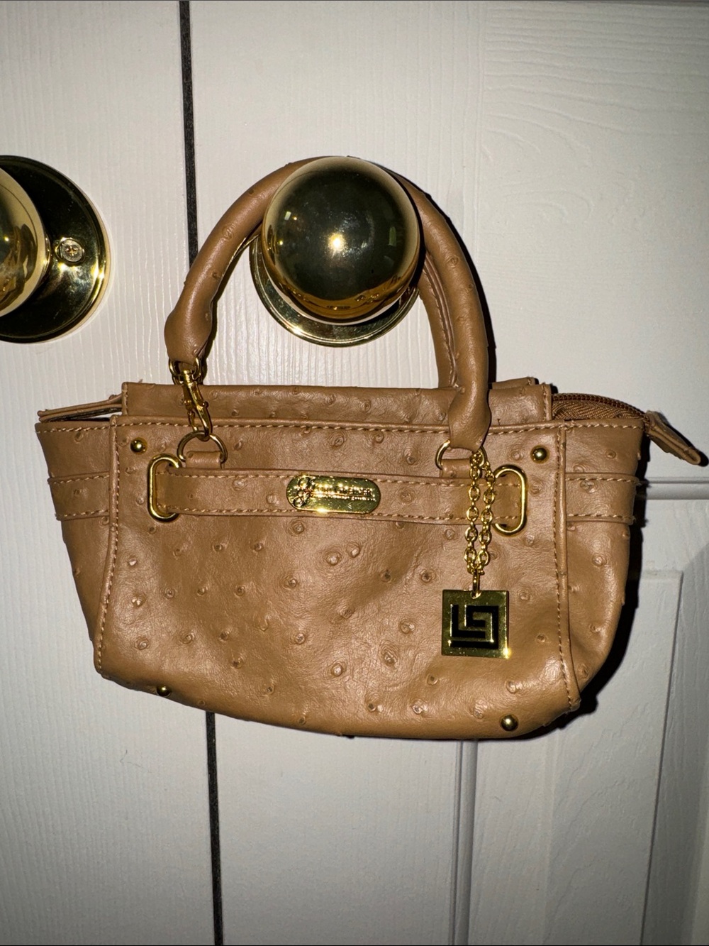 Mini Lori Greiner Tan Handbag with Gold Charm
